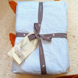 WEST ELM organic king sheet set - washed cotton stripe blue/white